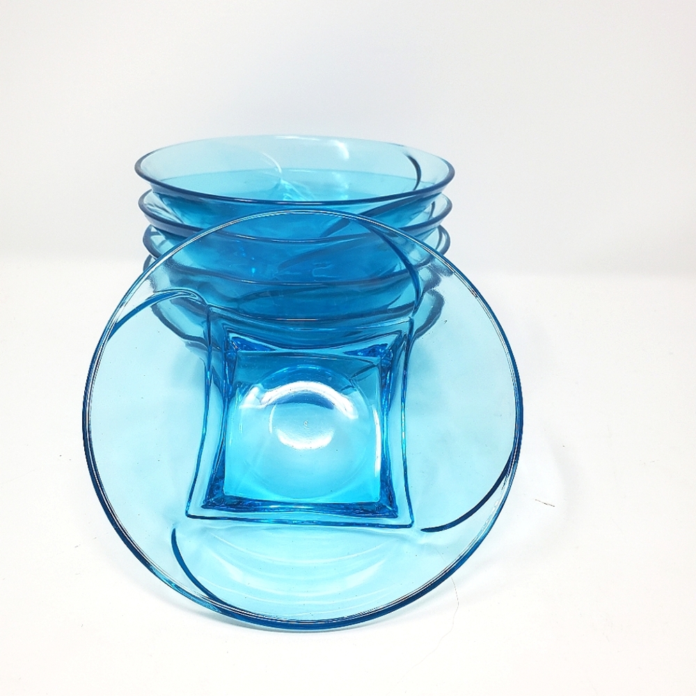 VTG Hazel Atlas Capri Blue Swirl Colonial/Colony Swirl Dessert Bowls